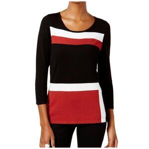 I.N.C Colorblock Scoop Neck Ribbed Knit 3/4th Sleeve Sweater